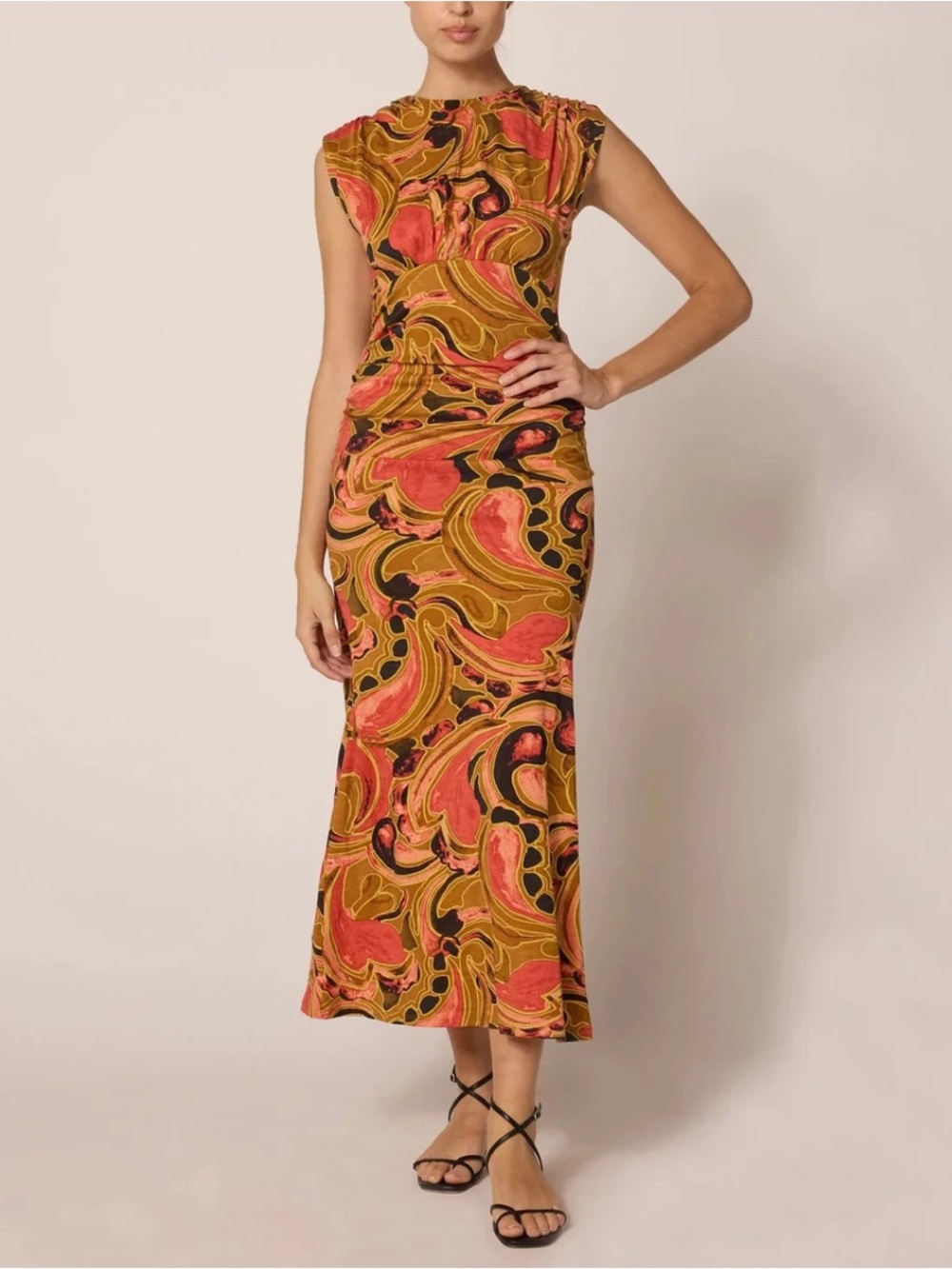 Cleobella 100% Organic Cotton Donna Ankle Dress Size S Orange Yellow Summer Fall